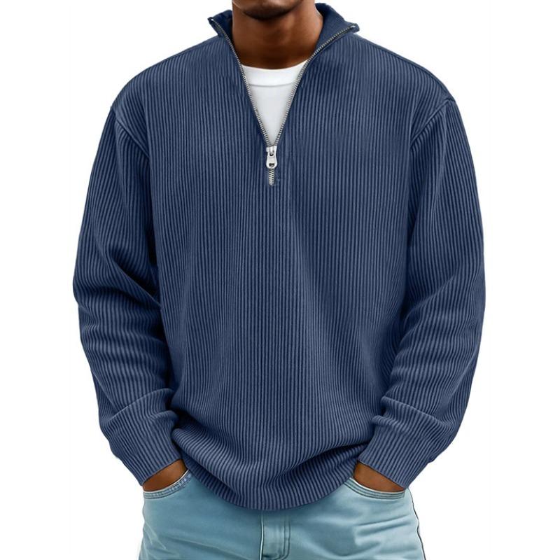 New pullover men's casual top stand-up collar zipper long-sleeved men's polo shirt solid color sports sweater