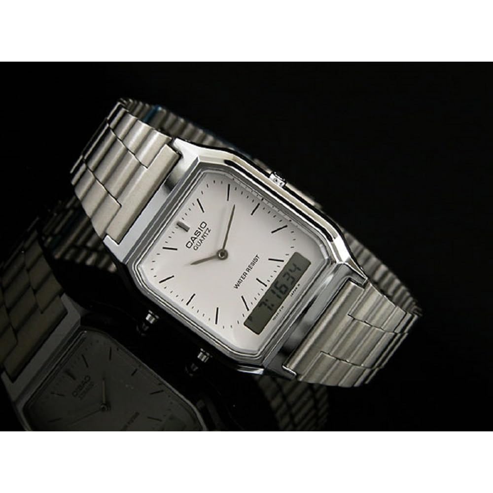 Casio AQ230A-7B Classic Quartz Watch Silver Stainless Steel Band 30m Water Resistant