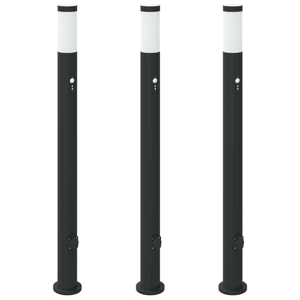Bollard Lights with Sensor & Socket Set of 3 110 cm Stainless Steel IP44