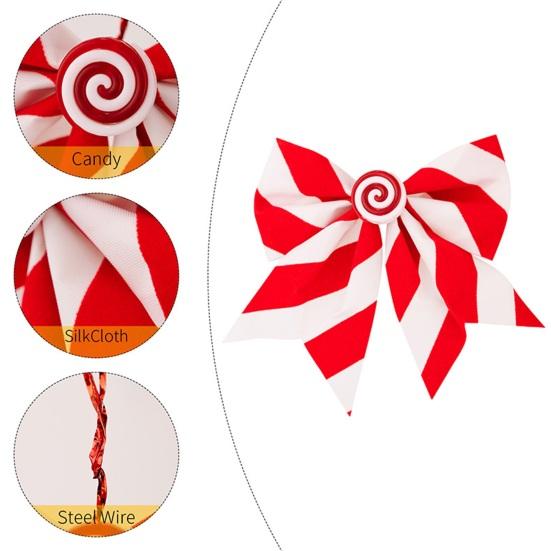 3Pcs Christmas Tree Bow Pendants Red White Striped Print Bowknot Festive
