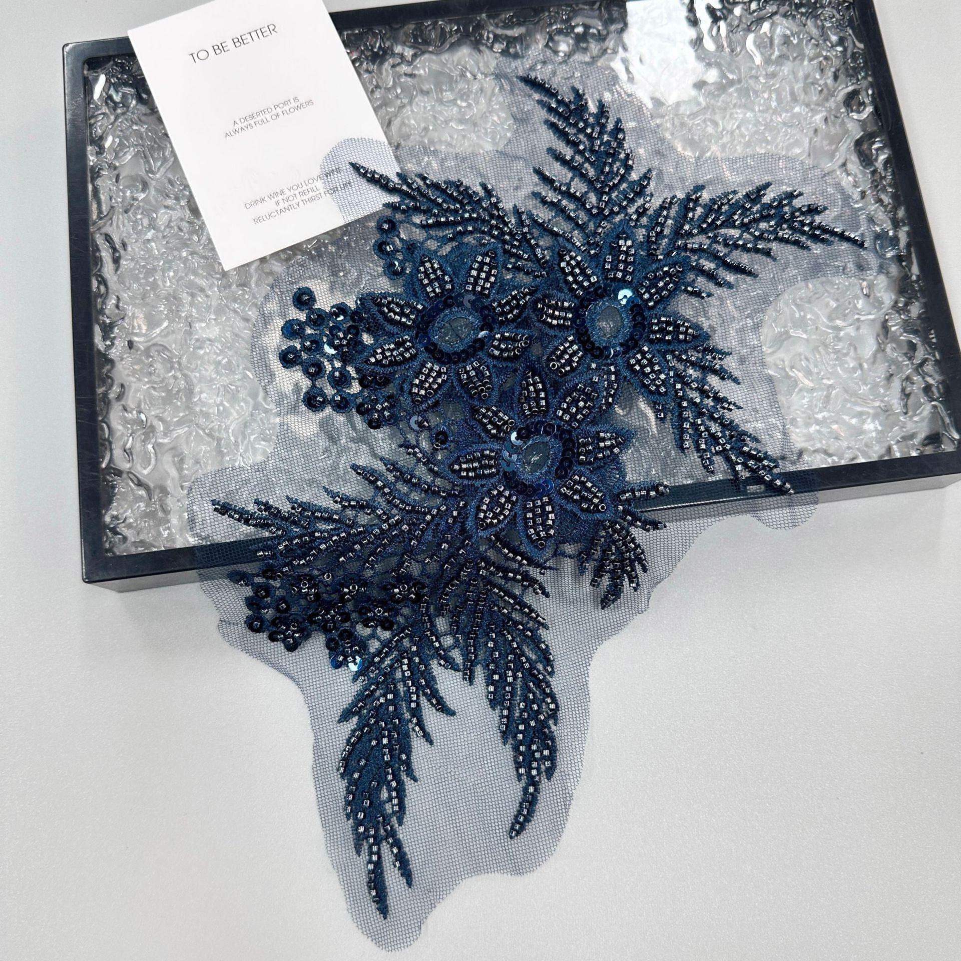 

Многоцветная сетчатая вышивка пайетками и бисером, аппликация для одежды, платья, багажа, тканевая наклейка, аксессуары H8029 sapphire blue bottom