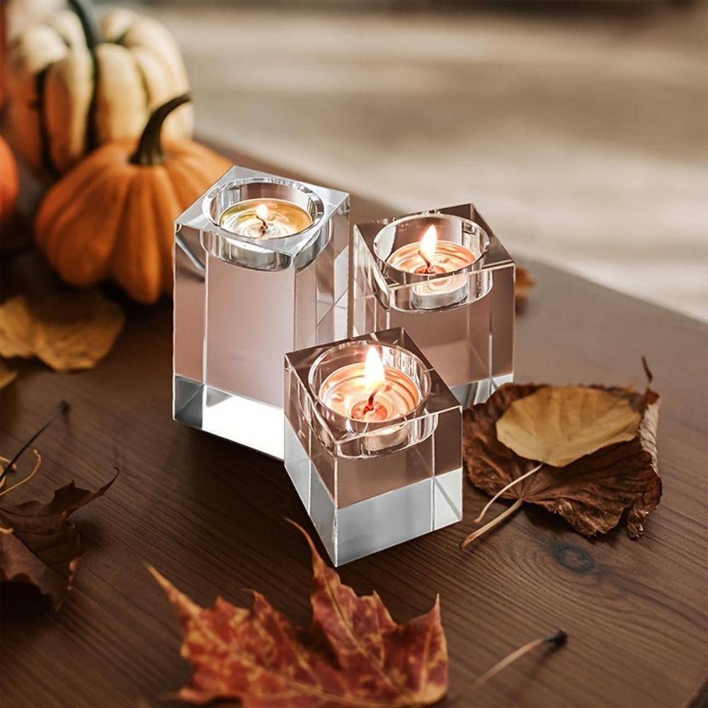 Modern Crystal Candle Holders Glass Candlestick Ornaments Creative Butter Lamp Holder  Indoor