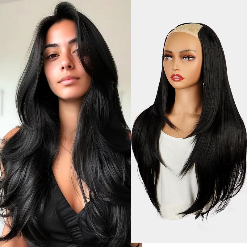 

22-дюймове синтетичне довге пряме багатошарове нарощування волосся на кліпсах V-подібне чорне блонд невидиме накладне волосся для жінок 22inches&1pc