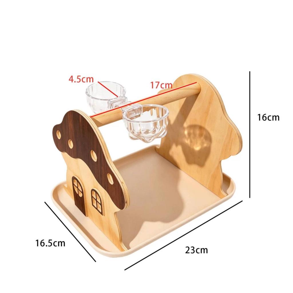 Wooden MushroomShaped Bird Stand Stable Tabletop with Catch Tray Easy to Clean for