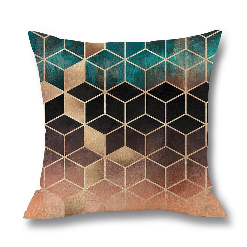 Home Colorful Geometric Digital Print Pillow Linen Cushion Waist Pillow Cover