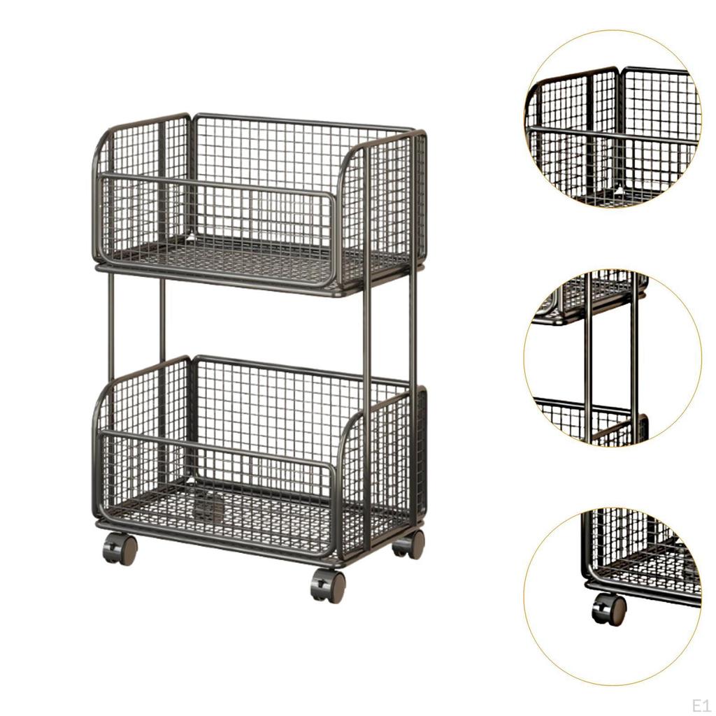 Cart Metal Wire Baskets with Wheels Iron Multipurpose Kitchen Fruit Basket Stand for Snacks Potatoes