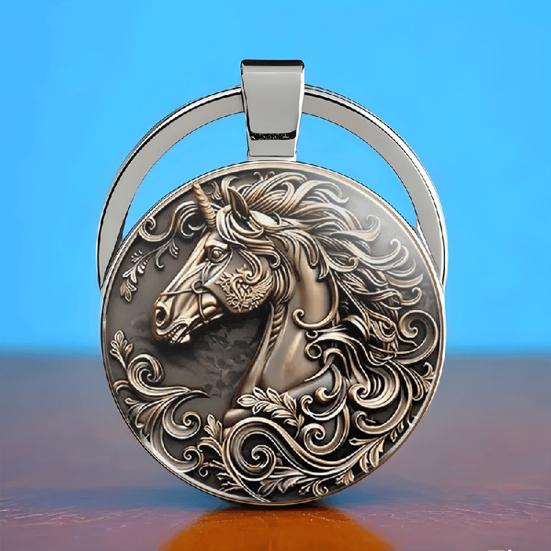 Keychain Multi-Layer Electroplated Surface Key Chain Traditional Chinese Horse To Success Design Round Pendant Car Charm Gift
