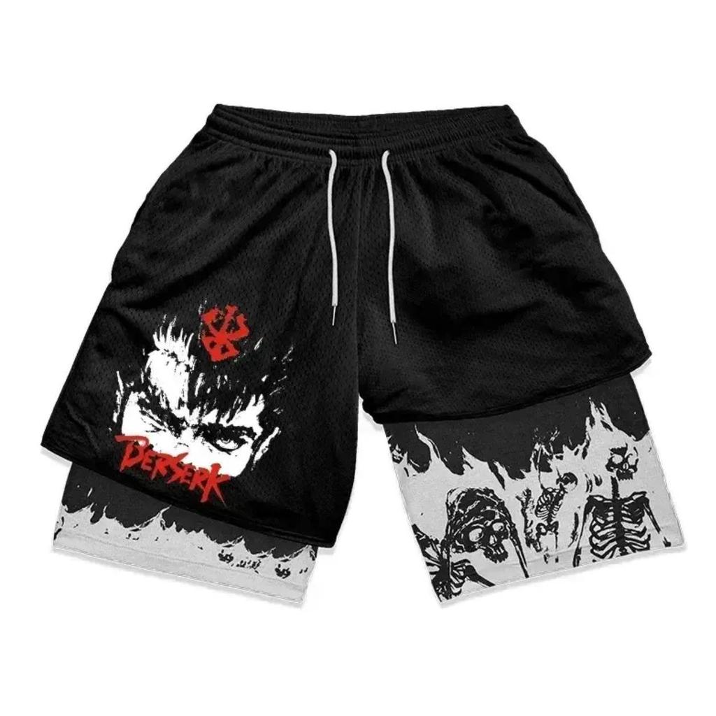 3D Digital Print Double-Layer Fitness Sports Shorts