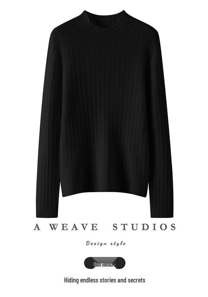 2024 Women's Slim-Fit Ribbed Knit Half-High Collar Pullover - Flattering Cashmere Base Layer Top