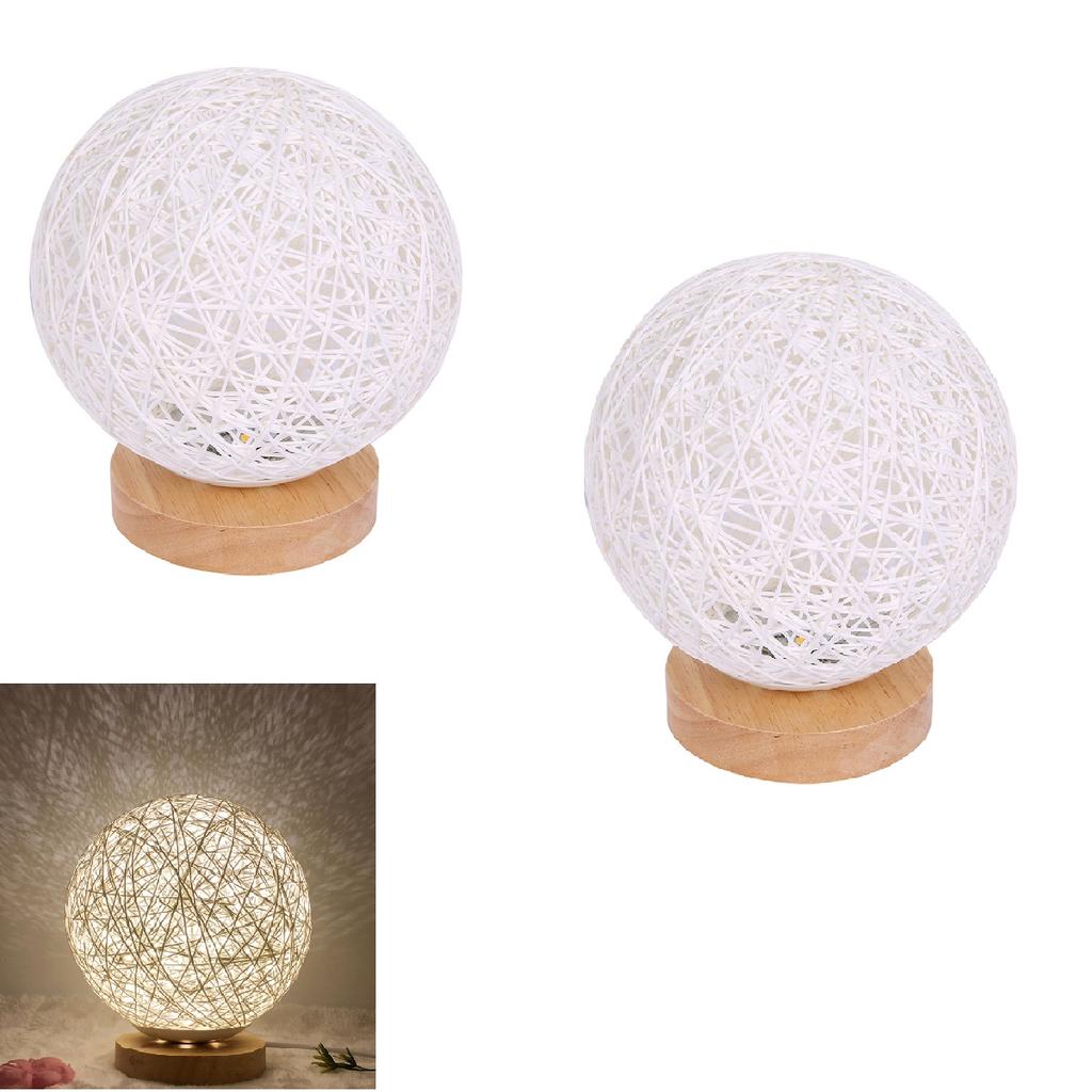 LED Rattan Ball Night Light USB Table Lamp Dimmable Hand-Knit Rattan Ball Lampshade Bedside Lamp Bedroom Decor Moon Night Light