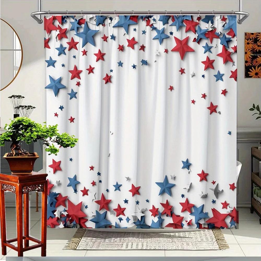 1pc Festive Starry Shower Curtain, Creative Polyester Fabric Bathroom Decor for Tub, Easy To Hang with 12 Hooks, 180x200cm