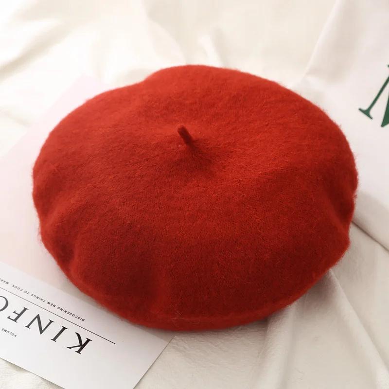 Beret Women's Fashion Retro Casual Wool Beret Artist Hat Wool Versatile Knitted Round Top Bud Hat Warm Hat