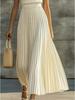 Elegant Cream Chiffon Pleated Long Skirt - Comfortable and Casual European & American Style