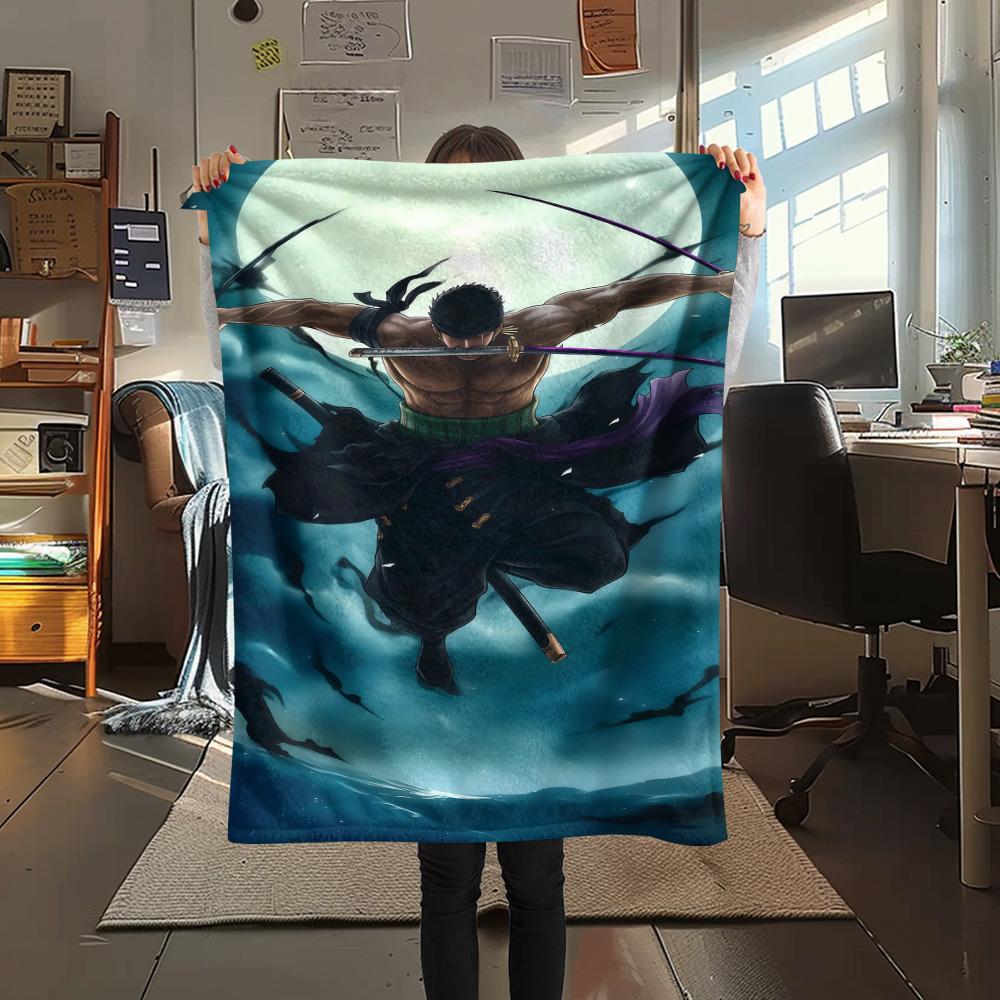 1PC Roronoa Zoro Patterned Flannel Blanket Suitable For All Seasons For Home Decor Warmth And Comfort Gifts Holiday Present