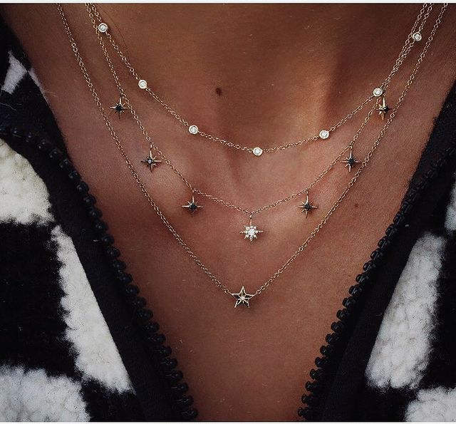 New Gold-plate Crystal Stars Pendant Necklaces For Women Necklace Multilevel Female Boho Vintage Jewelry Wedding Gift
