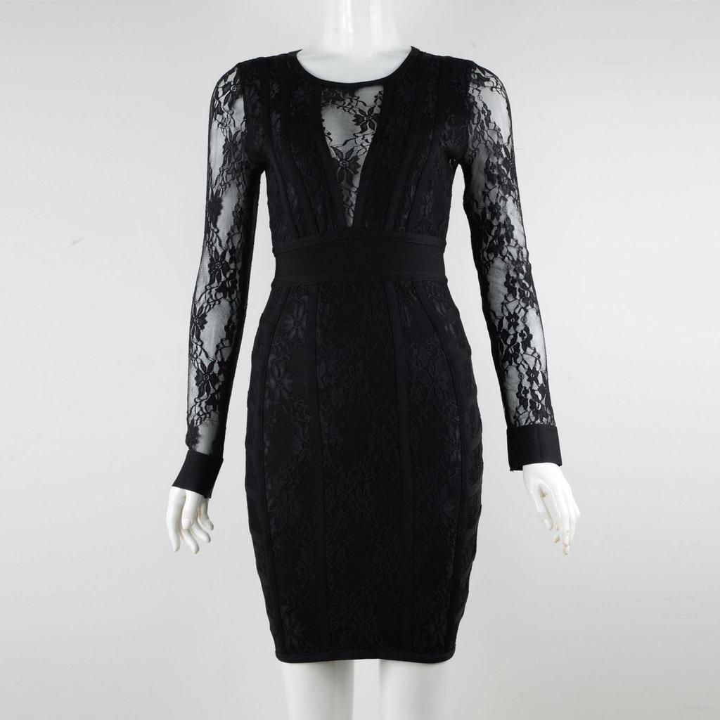 Elegant Rose Red Mesh Lace Bodycon Dress