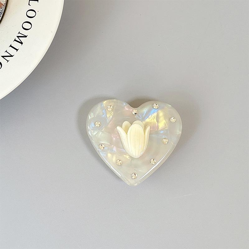 Iridescent Heart Rhinestone Phone Holder: Shell Pattern Magnetic Airbag Support Ring
