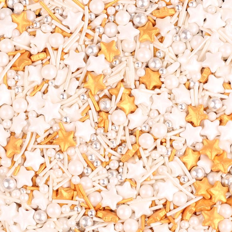 Decorações de Bolo de Pérolas de Açúcar Brancas, Douradas e Prateadas - Bolinhas Redondas para Confeitaria, Sorvete e Panificação - Pérolas de Açúcar Coloridas Mistas em Forma de Agulha.