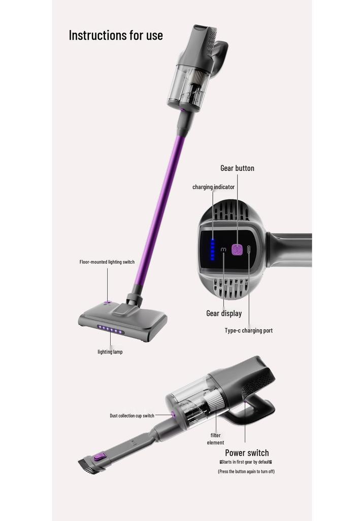 Ultra-Quiet Handheld Wireless Vacuum & Mop Combo - Powerful Suction for Carpets