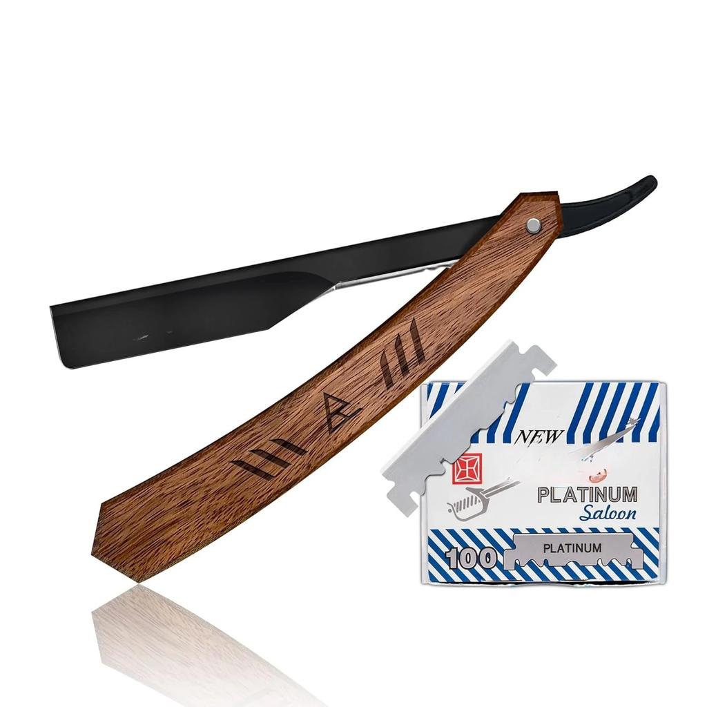 Straight Razor for Men, Professional Barber Razor with 100 Single Edge Blades, Straight Edge Single Blade Razors for Men