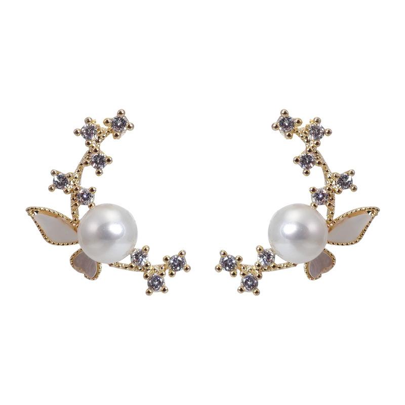 Aripi de fluture Perle Stud Design simplu Sens Nișă Moda femeii Ușoare Lux High-End Versatil Zircon