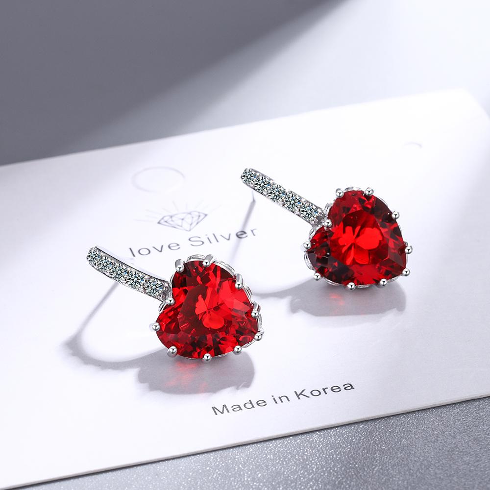 Heart Genuine Natural Garnet Red Ruby 925 Sterling Silver Stud Earrings for Women Fashion Statement Gemstone Jewelry Oorbellen