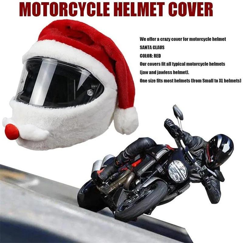 New Motorcycle Christmas Helmet Cover for Men Funny Moto Christmas Hat Santa Claus Gift Helmet Plush Cover Helmet Accessories