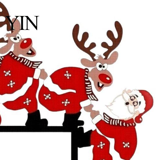 Wooden Holiday Door Corner Sign Christmas Frame Decor, Santa Reindeer Topper Indoor Art Ornament, Creative Table EdgeDecoration for Home Shop