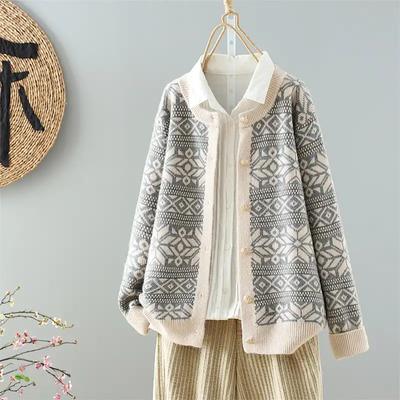 Sweaters Coat Cardigan for Women Autumn Winter Large Size Vintage Loose Long Sleeve Knit Sweaters Coat