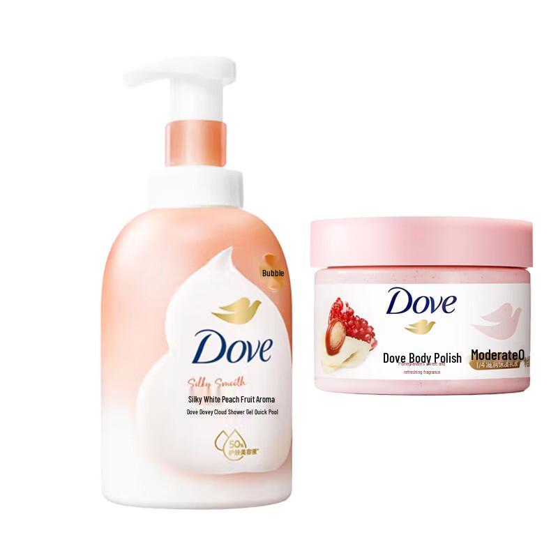 Dove White Peach Bath Foam & Pomegranate Body Scrub Set