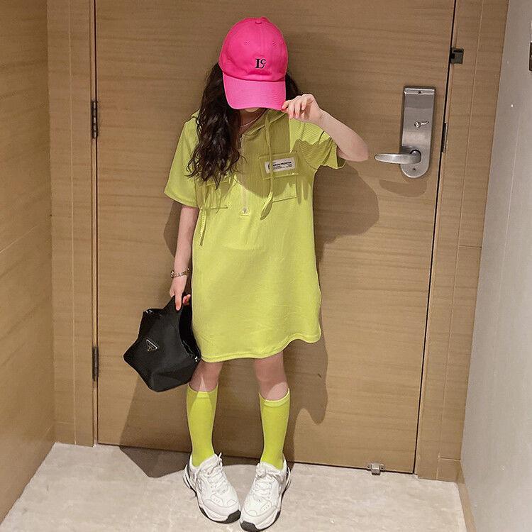 Prinsessklänning med huva i koreansk stil för flickor - Kortärmad, sommar-t-shirtstil för barn