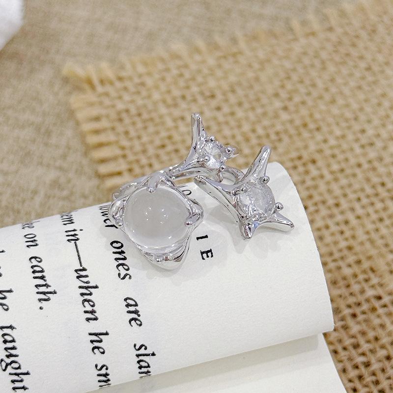 Heller Mond und Sterne~ Mondstein Unregelmäßiger Öffnungsring Damen Nischendesign Fortgeschritten Süß und Cool Stapeln Tragen Zeigefingerring