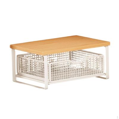 Desktop Printer Organizer Stand, Made of Wood And Metal, with Silent Drawer, Small Shelf for Table