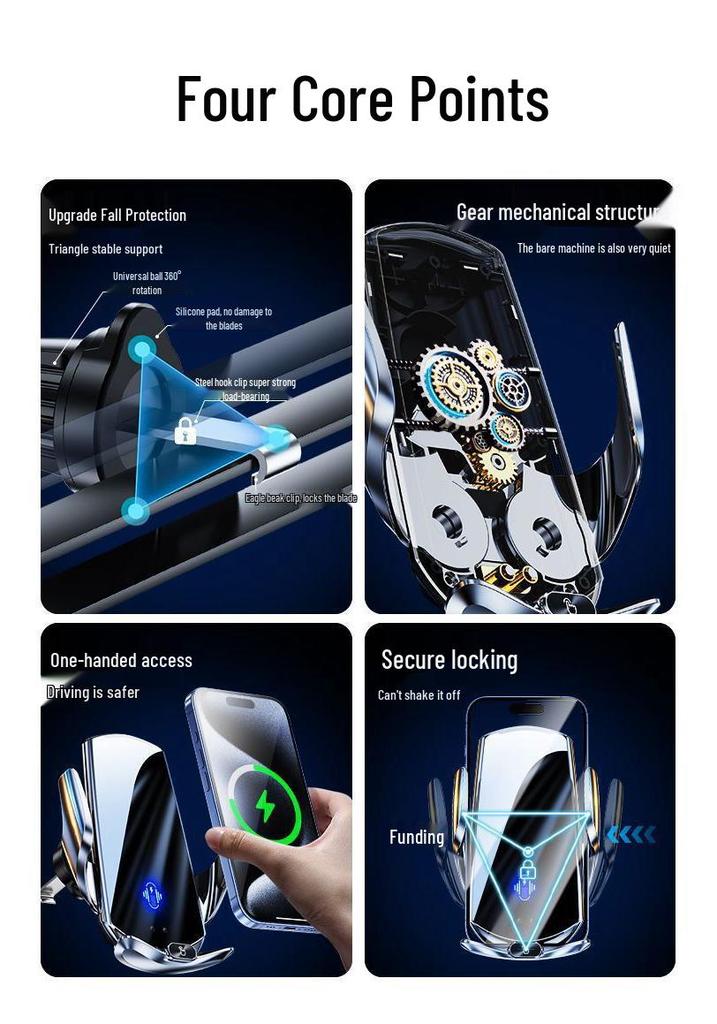 Q11 Smart Wireless Charger & Auto-Clamping Car Phone Holder - 15W Fast Charge & Universal Navigation