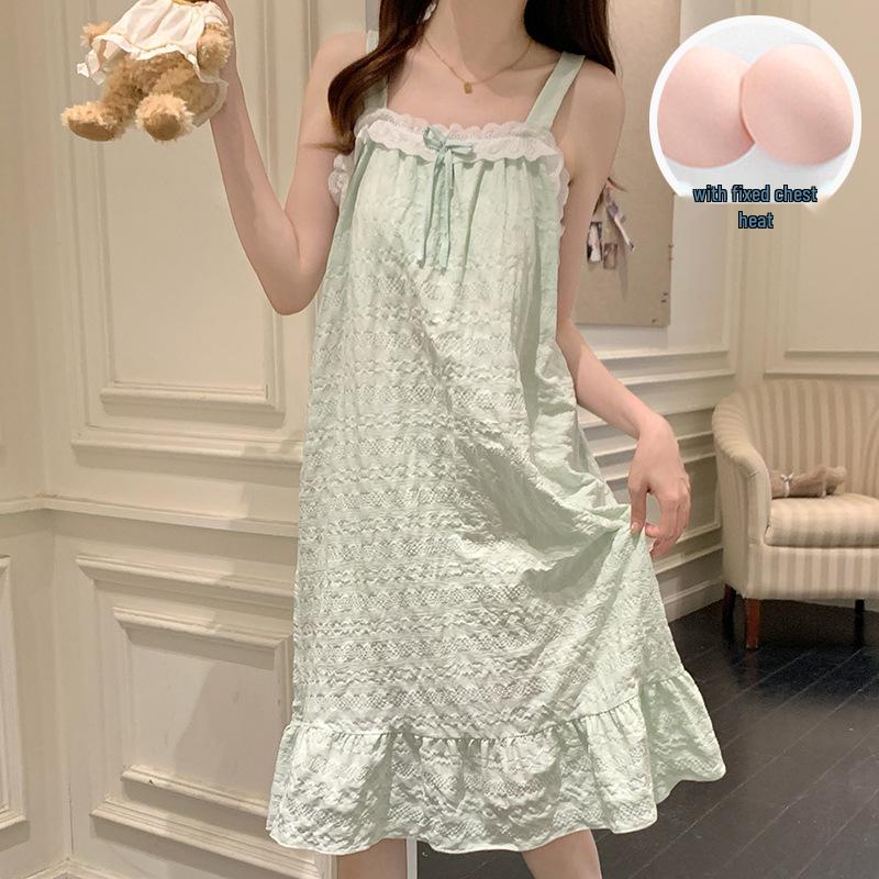 2026 Summer Women's Cloud Cotton Nightgown with Chest Pads, Princess Style Camisole Loungewear.