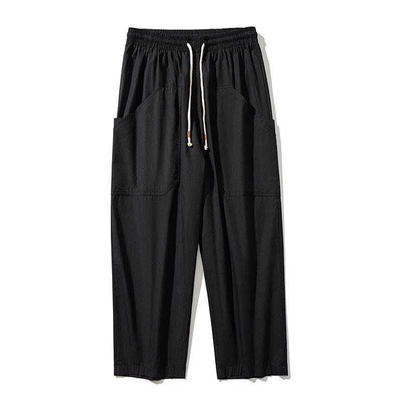 Men Summer Drawstring Waist Pocket Casual Pants