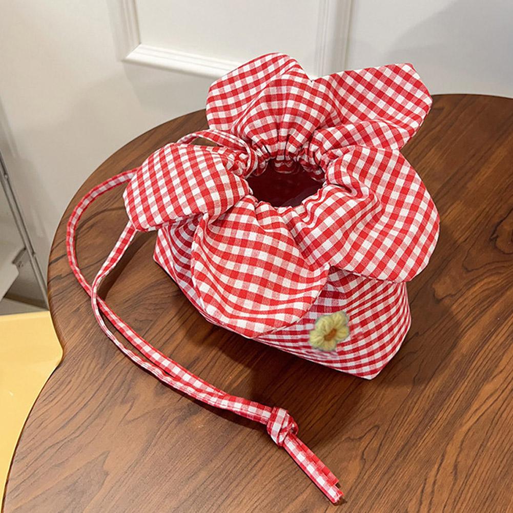 

Повседневная клетчатая сумка-мешок с цветочным принтом, большая вместимость, портативная, милая сумка с цветами, для покупок, отпуска, путешествий