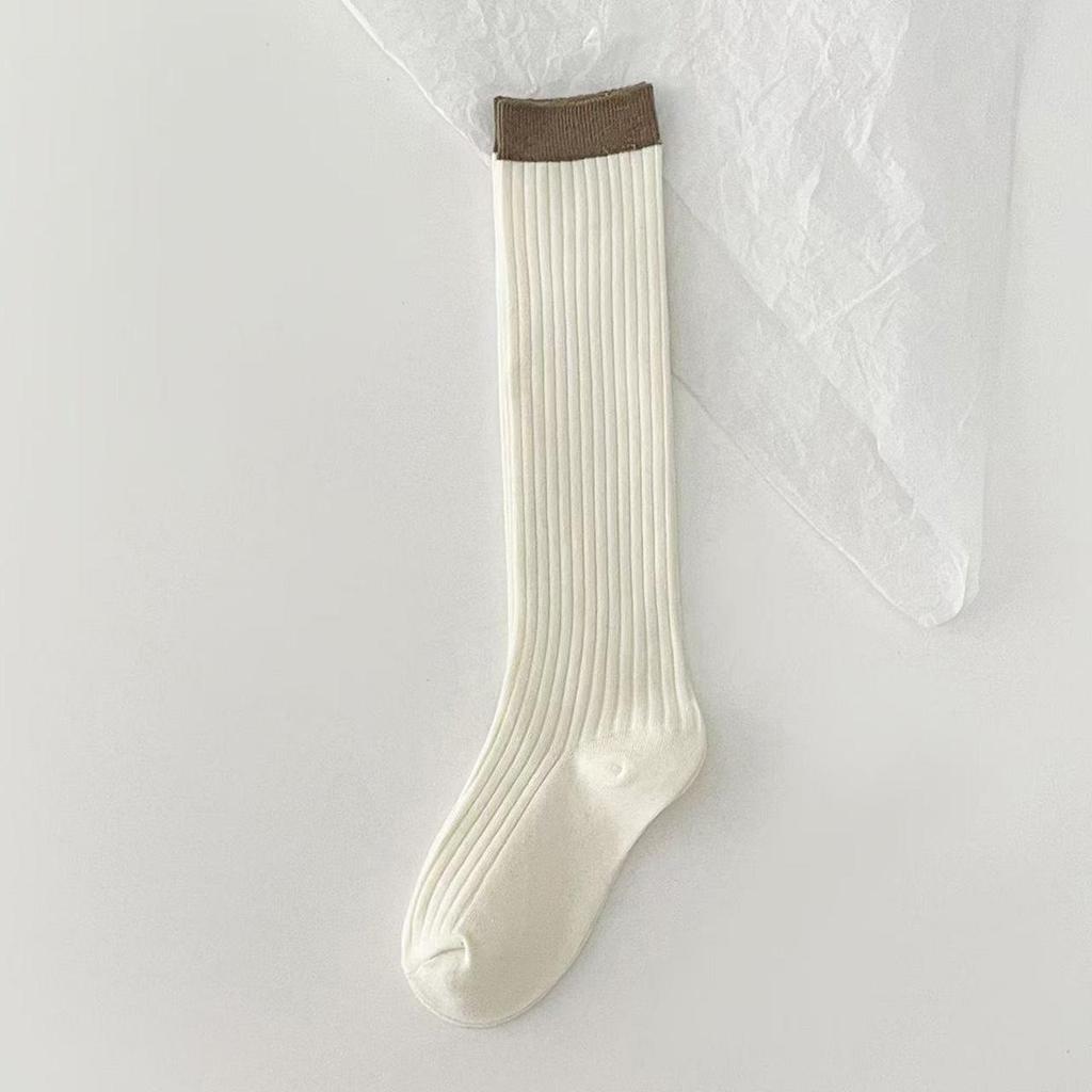 Fashion Color Blocked Calf Socks for Women Autumn Winter Cotton Knitted Warm Knee High Sock Ins Korean Girl Pile Long Socks