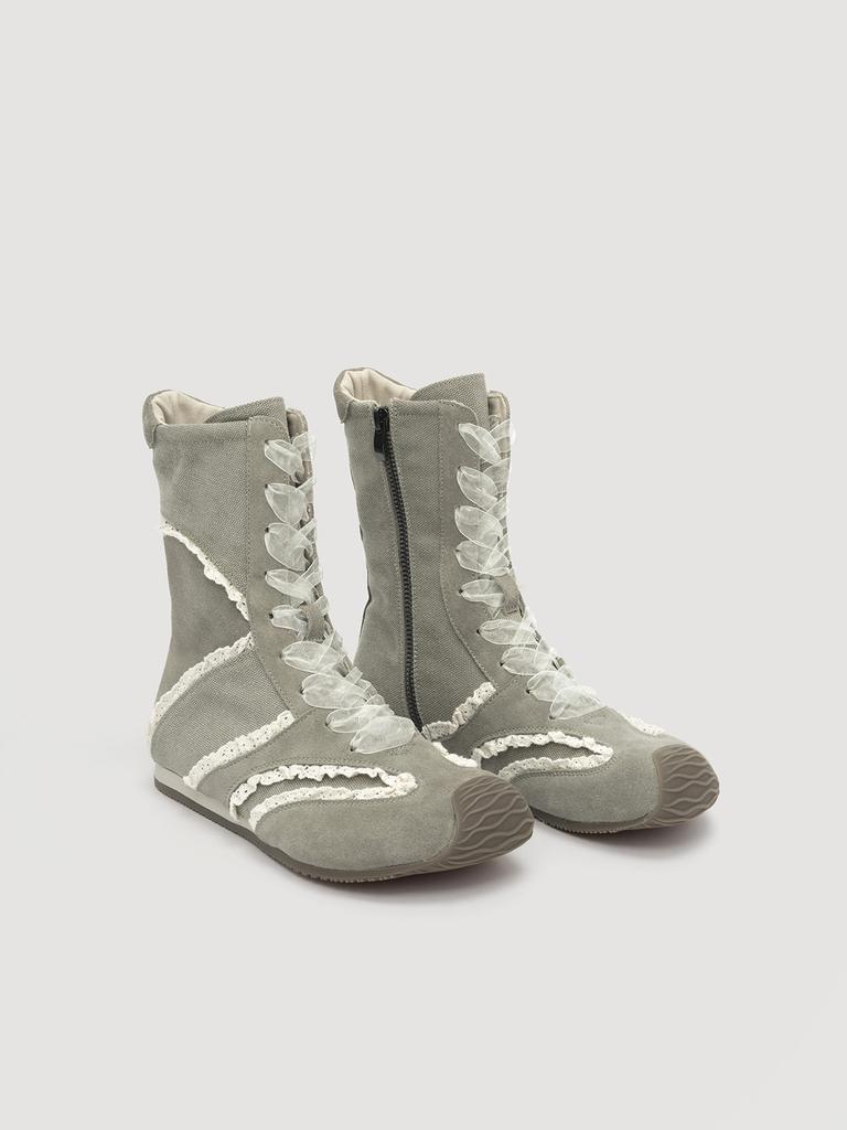 Retro Lace-Up Canvas Boots for Women Balletcore High Top Casual Shoes with Vintage Lace Details