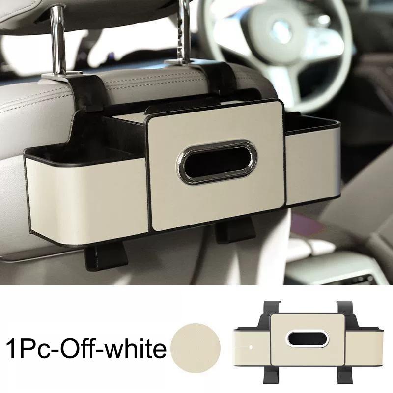 

Multifunctional Car Seat Back Organizer with Cup Holders & Tissue Storage, Durable Auto Rear Seat Tray for Travel брудно-білий