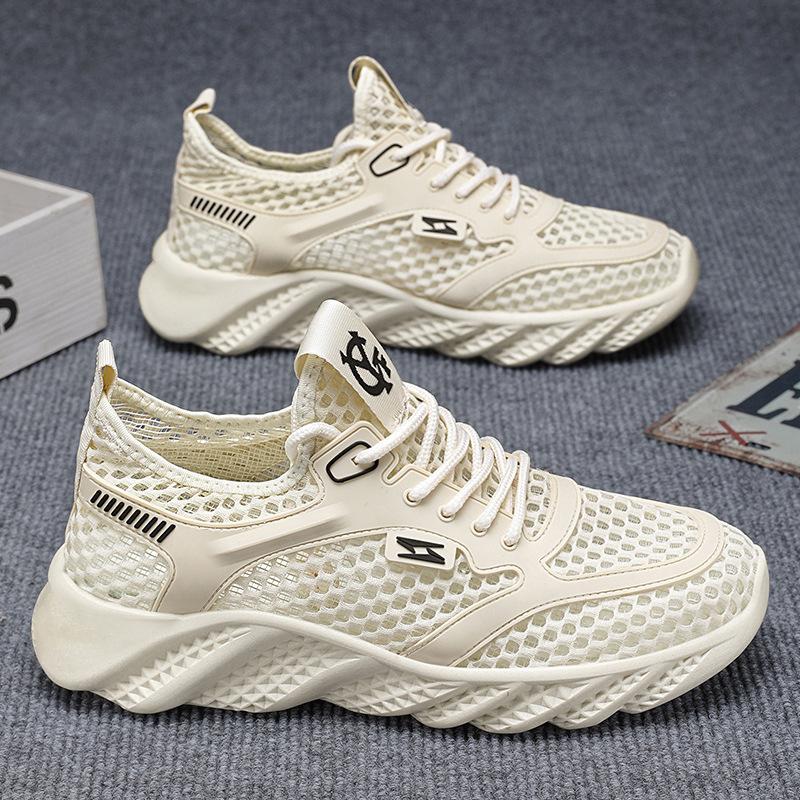 Summer men's shoes new breathable hollow mesh shoes men's trend versatile thick-soled fly-woven sports shoes casual shoes