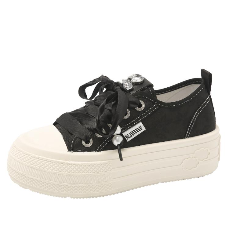 2024 New Women's Black Platform Canvas Sneakers Lace-up Comfortable Shoes Fashion Outdoor Multi-functional woman designer shoes
