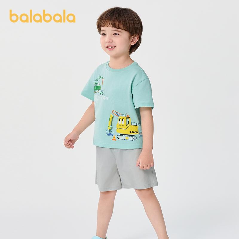 Balabala Children's Clothing Boys' Short Sleeved Set Children's Two-piece Set Baby Clothes 2025 New Summer Outfit Color Blocking Trend