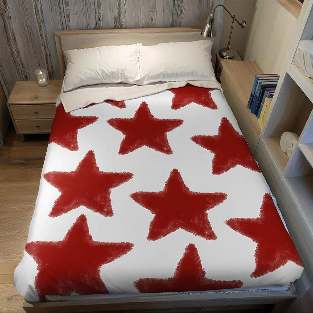 Warm Red Star Pattern Flannel Blanket Warm Soft Halloween Christmas Couch Warm Cozy Decorative Decor Gift for All Season