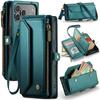 Per Custodia Portafoglio iPhone Air/17/17 Pro/17 ProMax con Blocco RFID con Porta 7 Carte Zip per Banconote, Custodia Portafoglio con Laccetto da Polso/Tracolla