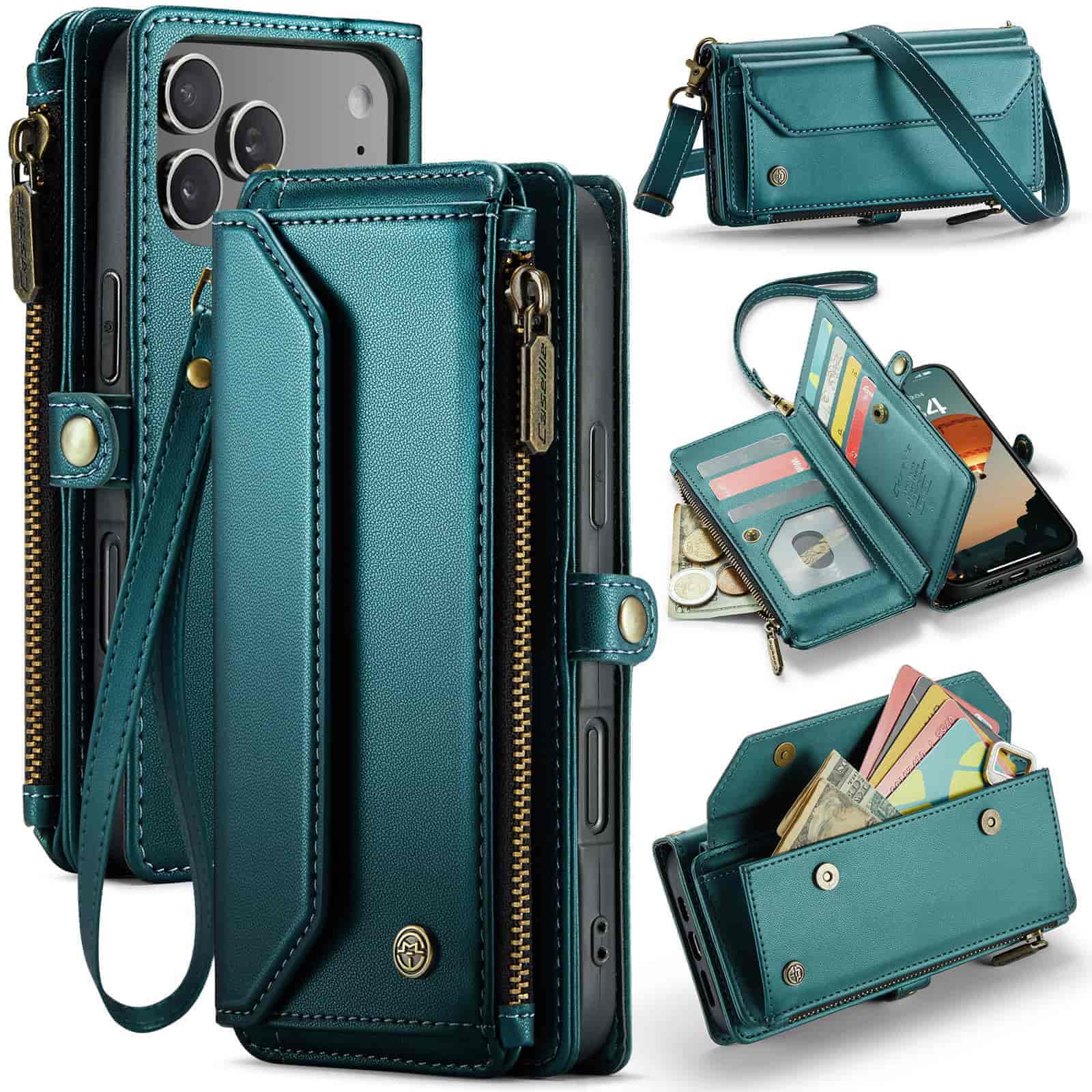 voor Air/17/17 Pro/17 ProMax Hoesje Portemonnee RFID-blokkering met 7-kaarthouder Rits Bankbiljetten, Polsband Schouderband Portemonnee Hoesje iPhone17 Pro Max