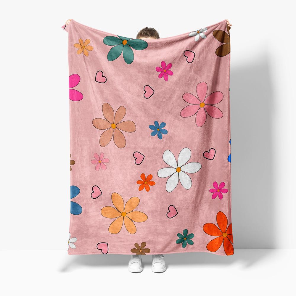 

Cute Floral Print Fleece Blanket Soft Warm Throw Sofa Bed Room Decoration Gift for Kids Teens Women 100x150cm