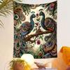 Colorful Peacock Pair with Floral Motifs Patterned Tapestry Decorative Wall Hanging, Home Bedroom Living Room Decor