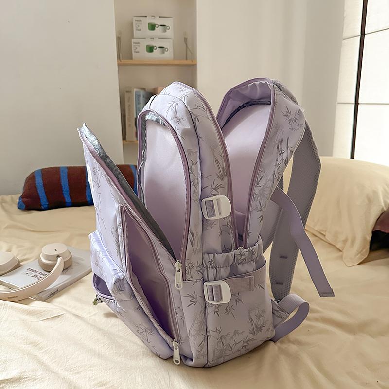 Bamboo Printed Backpack Junior High School Student Schoolbag Lightweight Large Capacity Backpack