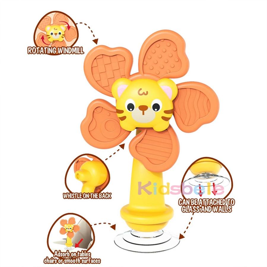 Baby Animal Spinner Toy with Suction Cup Sensory Spinning Rattle, Montessori Early Learning Fidget Toy for Highchair, Car & Bath